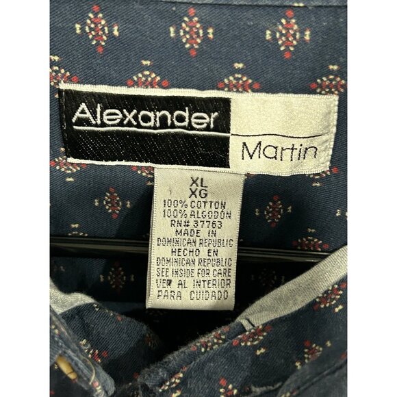 Alexander Martin Button-Up Shirt Navy Blue Floral Print Cotton Long Sleeve Sz XL - Picture 5 of 8